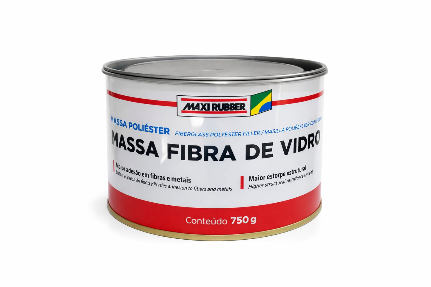 Massa Poliéster Fibra de Vidro Maxi Rubber 750g